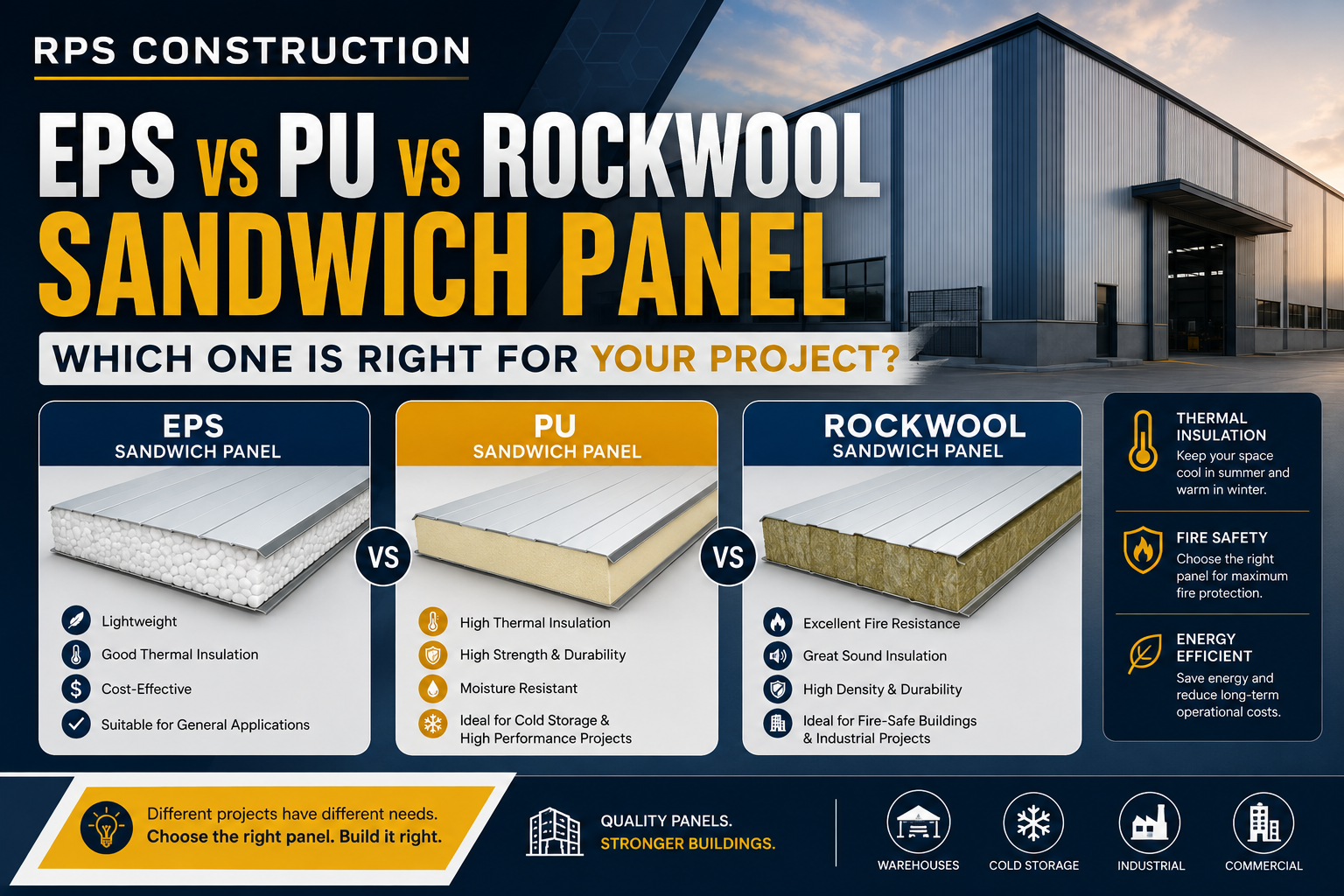 Comparison of EPS PU and Rockwool Sandwich Panel