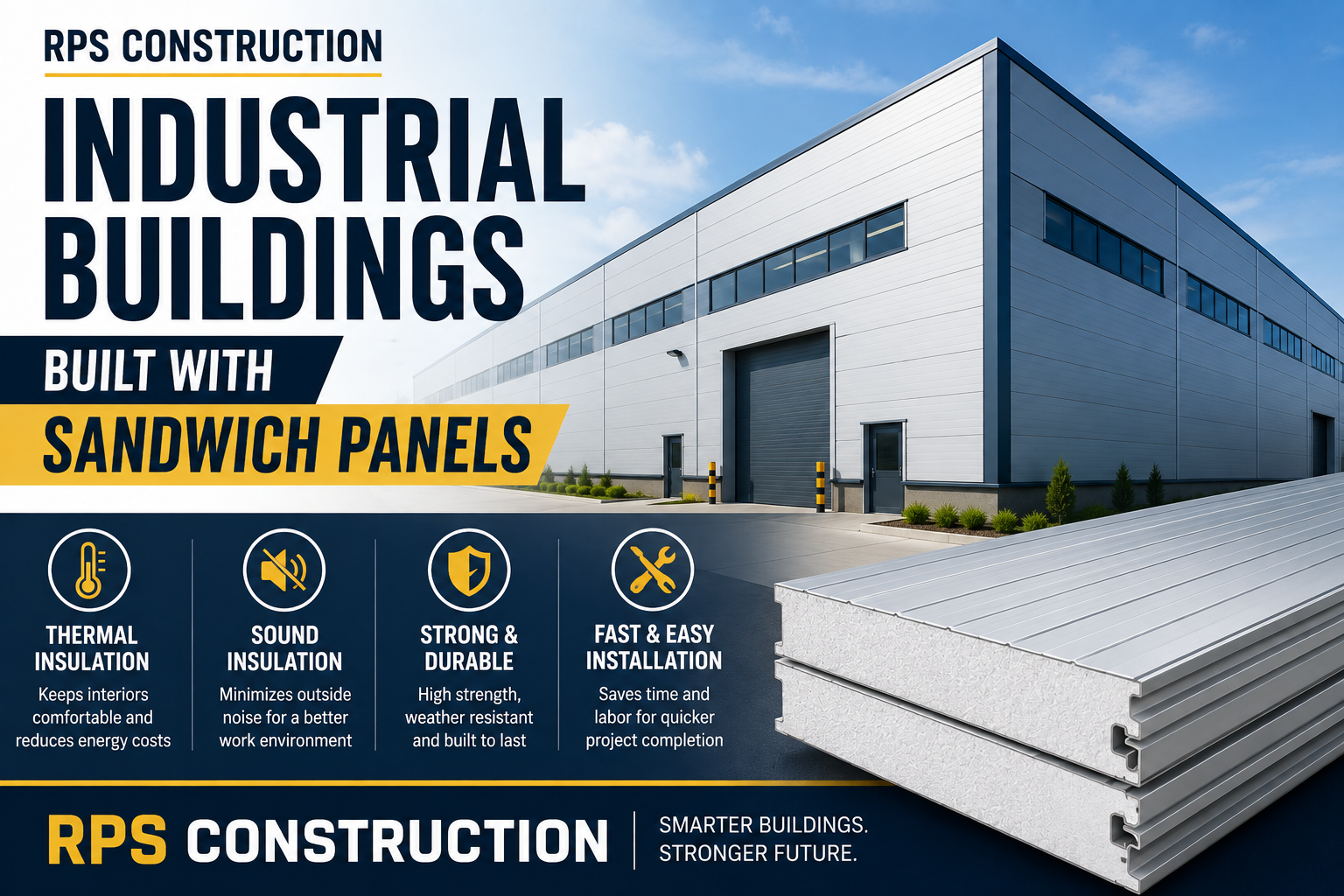 Large industrial building constructed with Sandwich Panel