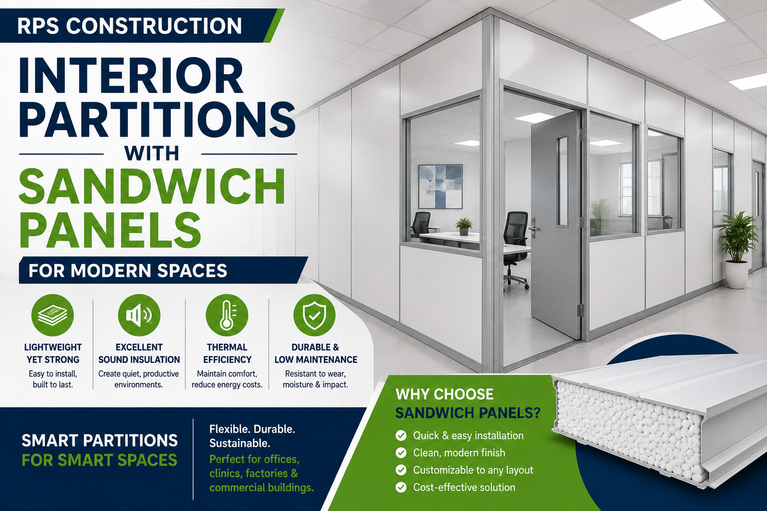 Interior partition walls in modern office space