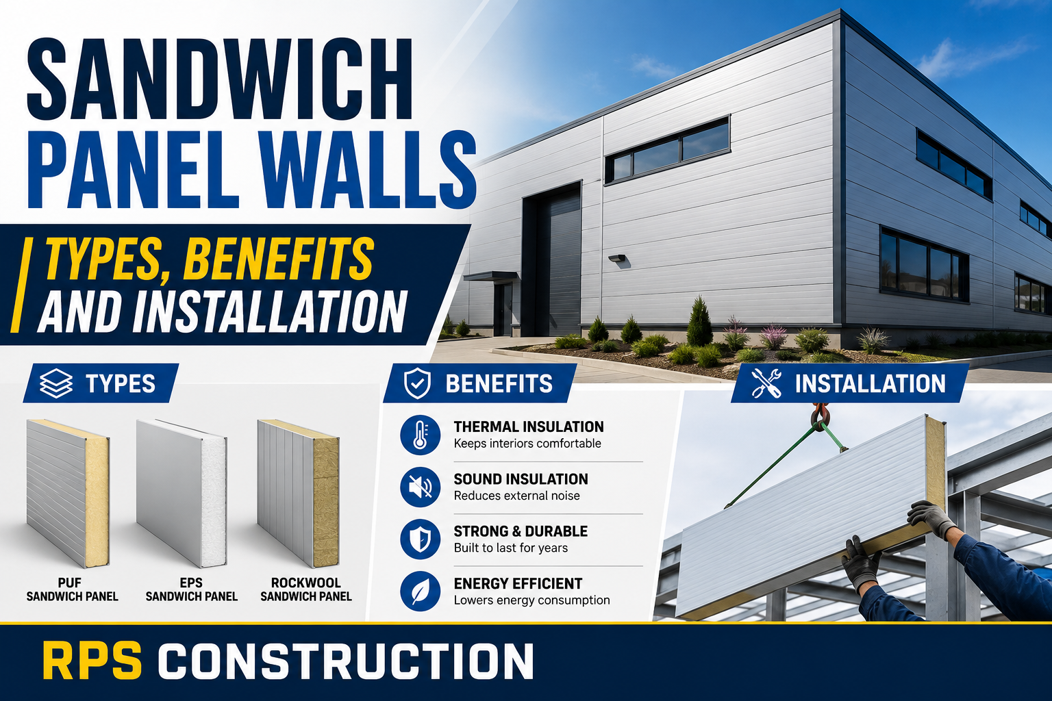 Sandwich Panel wall installation on building exterior