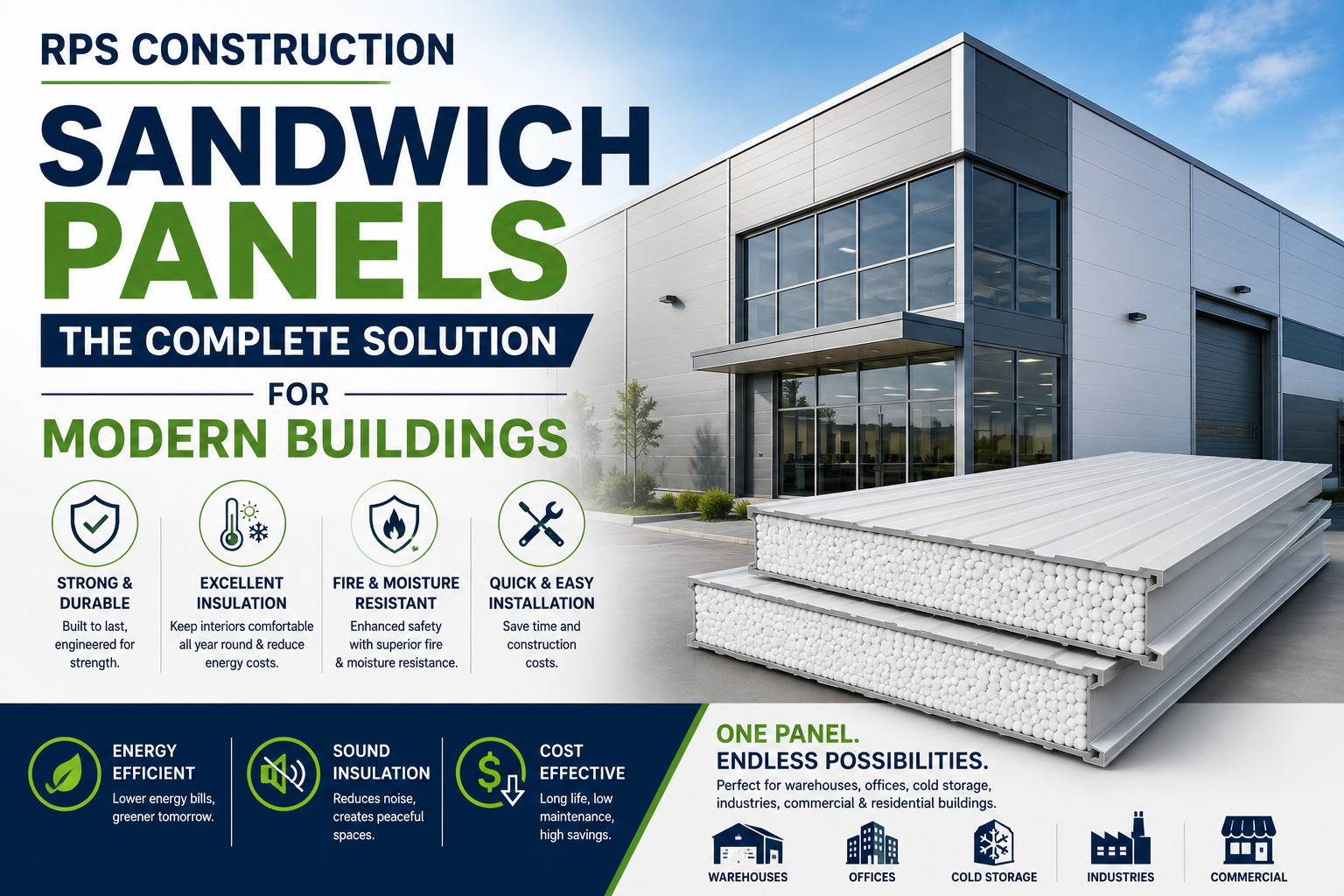 Modern building constructed with Sandwich Panel