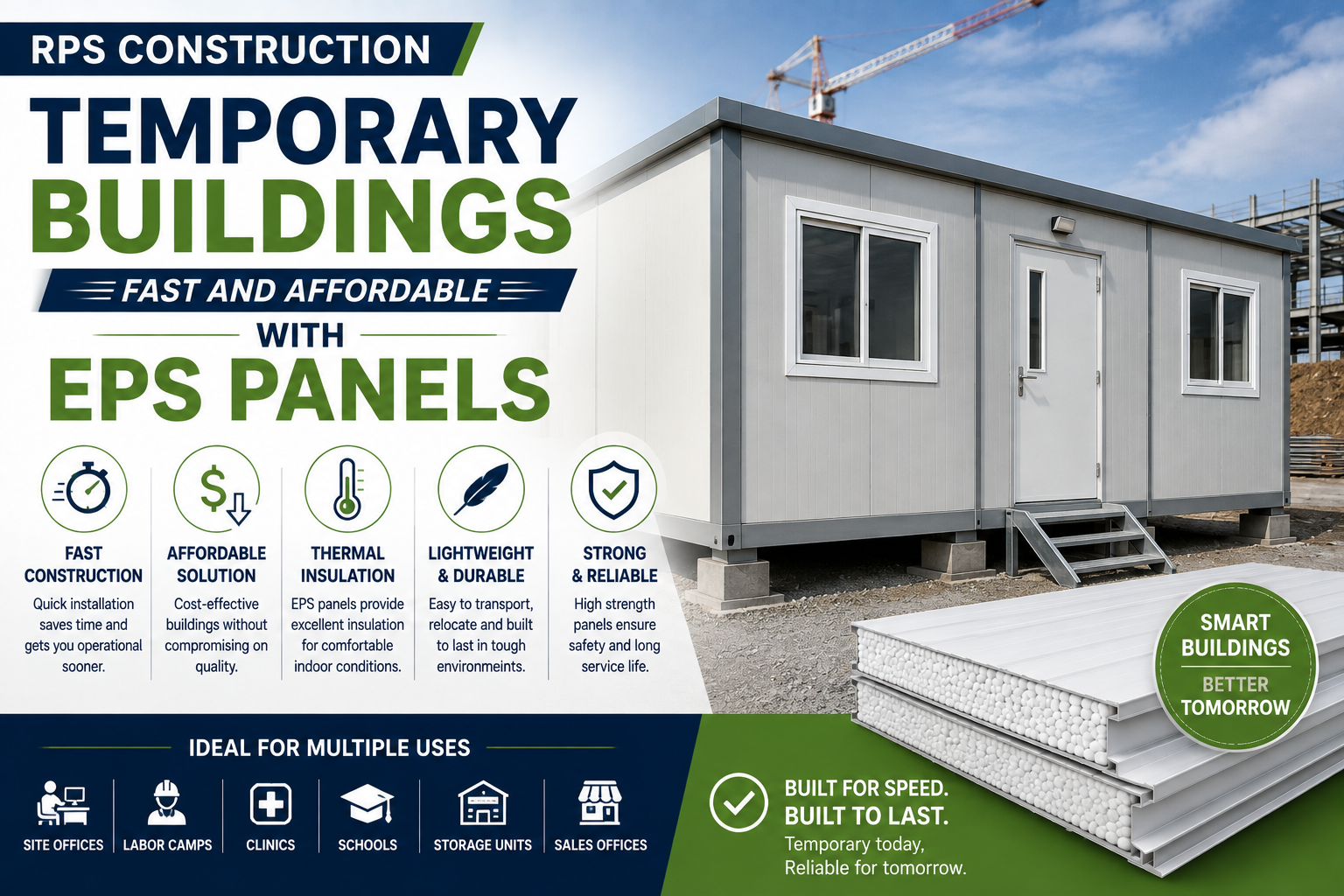 Temporary building structure made with EPS panel