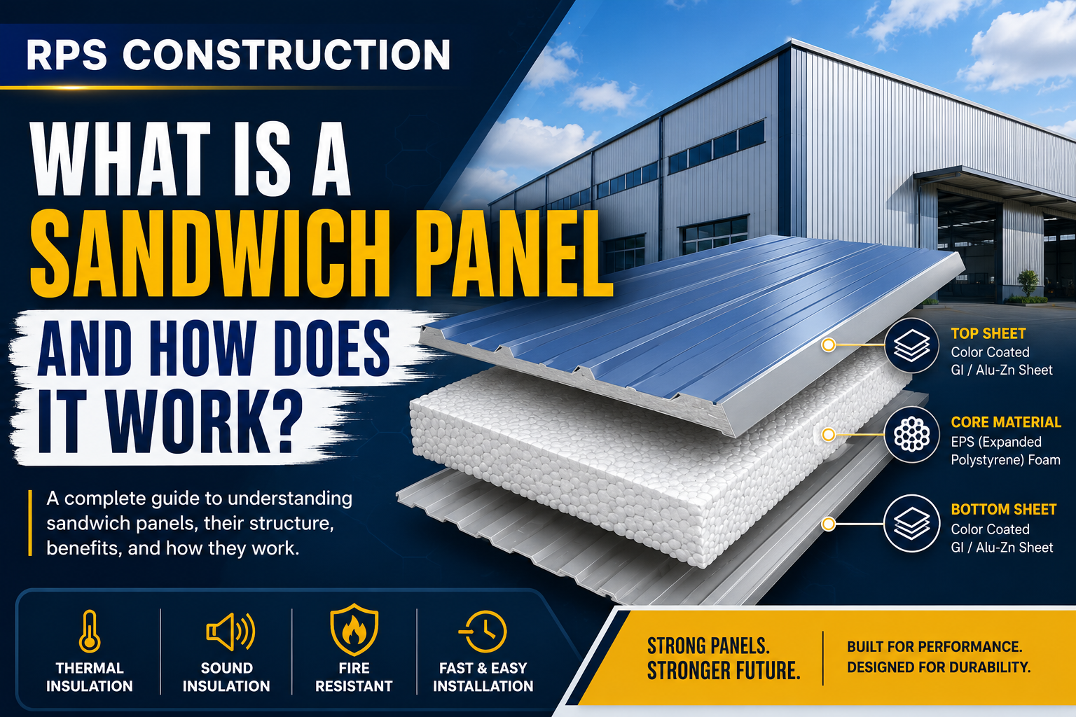 Sandwich Panel cross section showing insulation core